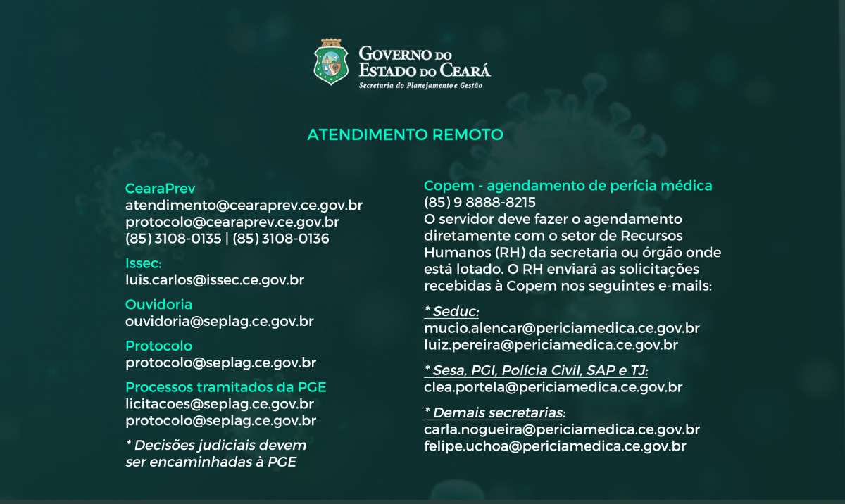 Seplag disponibiliza canais de comunicação para atendimento remoto