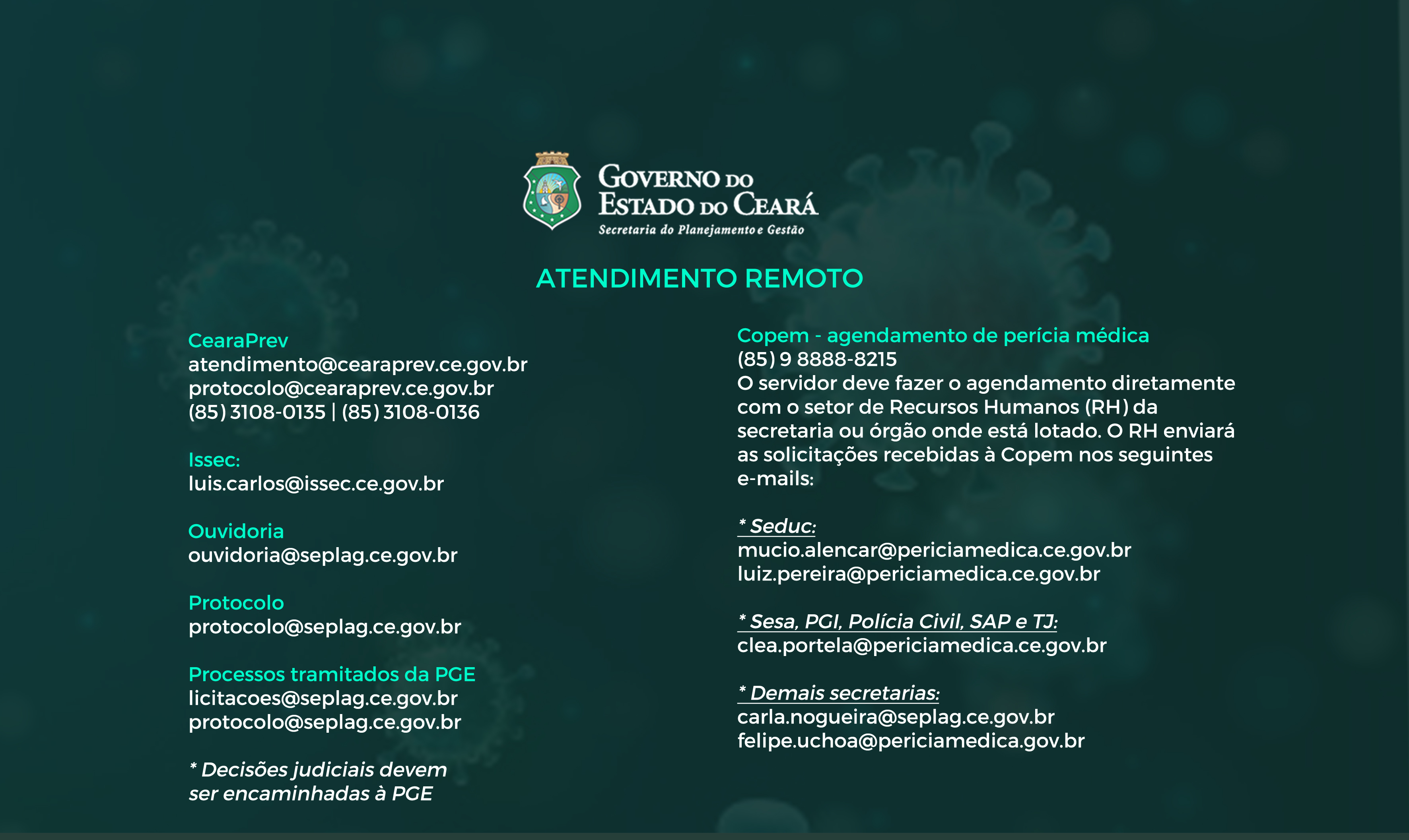Seplag disponibiliza canais de comunicação para atendimento remoto