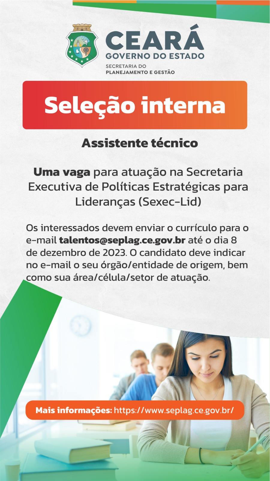 Seplag recebe até esta quarta (12) inscrições para vagas de secretário  executivo e coordenador - Governo do Estado do Ceará