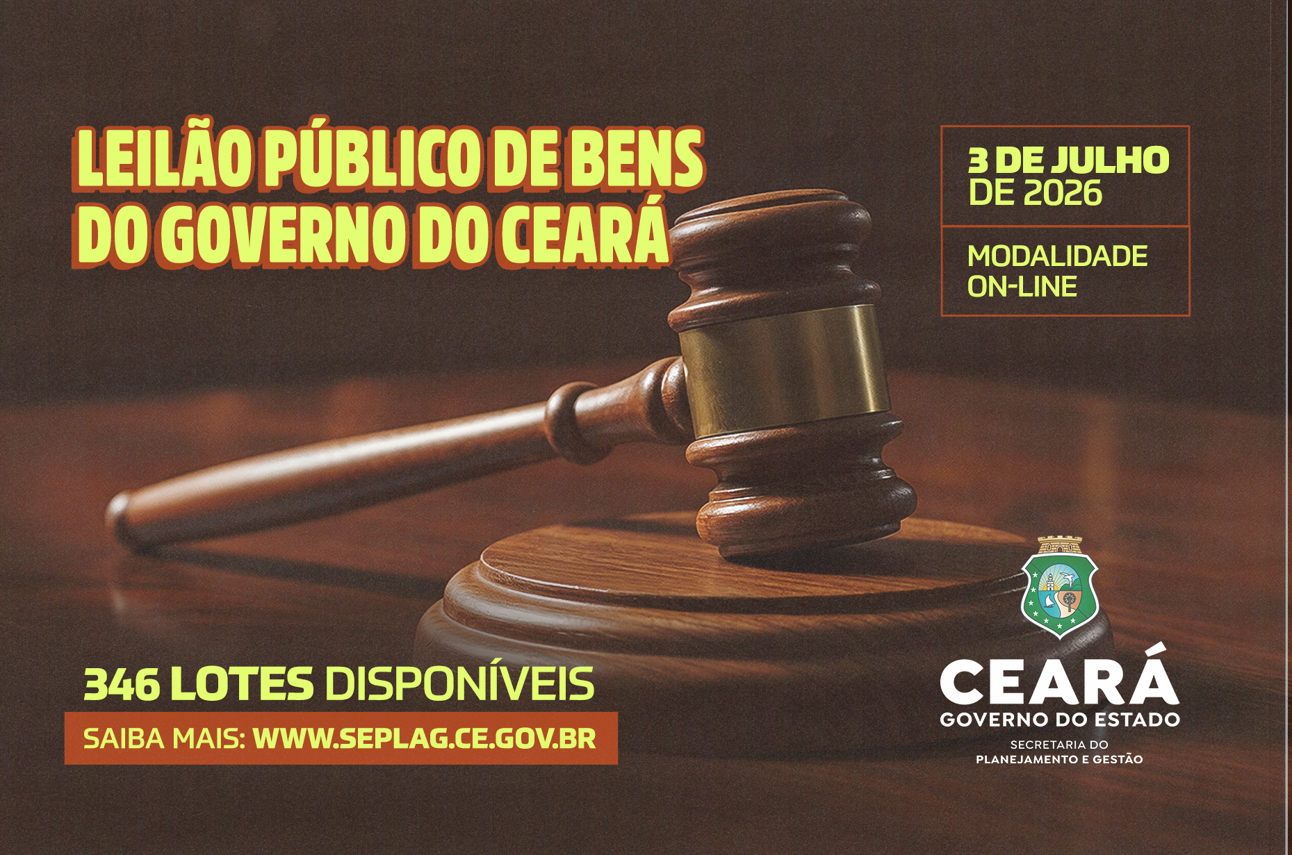 Seplag-CE realiza novo leilão de bens e veículos com 346 lotes disponíveis
